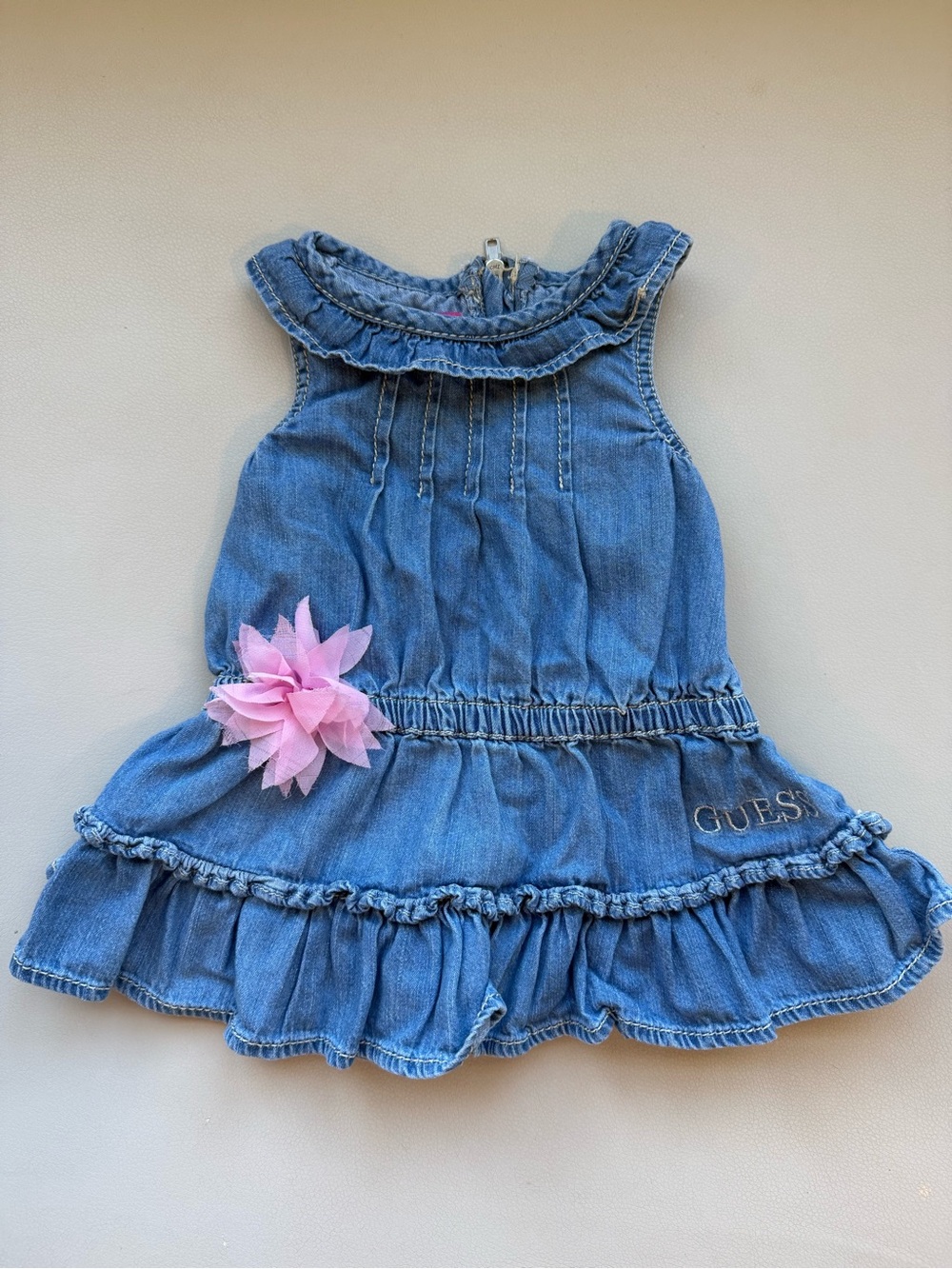 GUESS Blue Denim Sundress with Pink Floral Accent